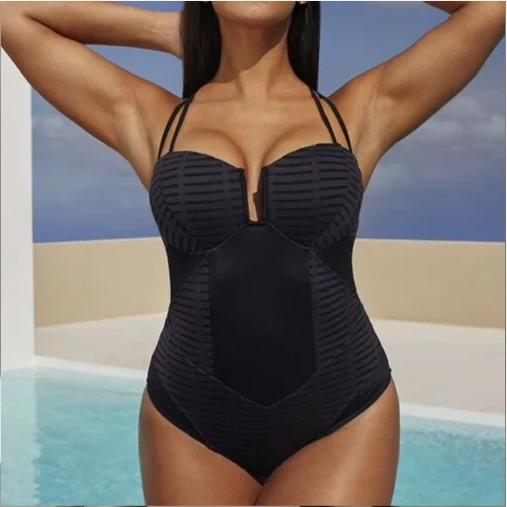 Robyn Lawley Australia Burnout X-Strap Underwire One-Piece Swimsuit Black US 10‎